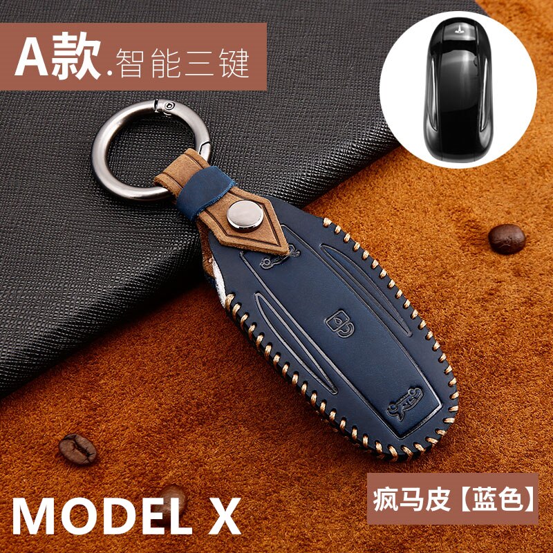 Læder nøglekort holder beskytter cover nøglering til tesla model 3 model s model x nøgle etui til bil nøgle kuffert nøglering taske kæde: Fmp-tesla-xl