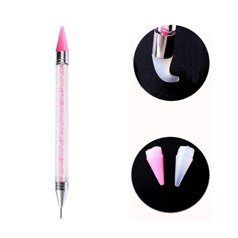 Dual-Ended Puntjes Pen Strass Studs Picker Wax Potlood Kristal Kralen Handvat Nail Art Tool: Roze