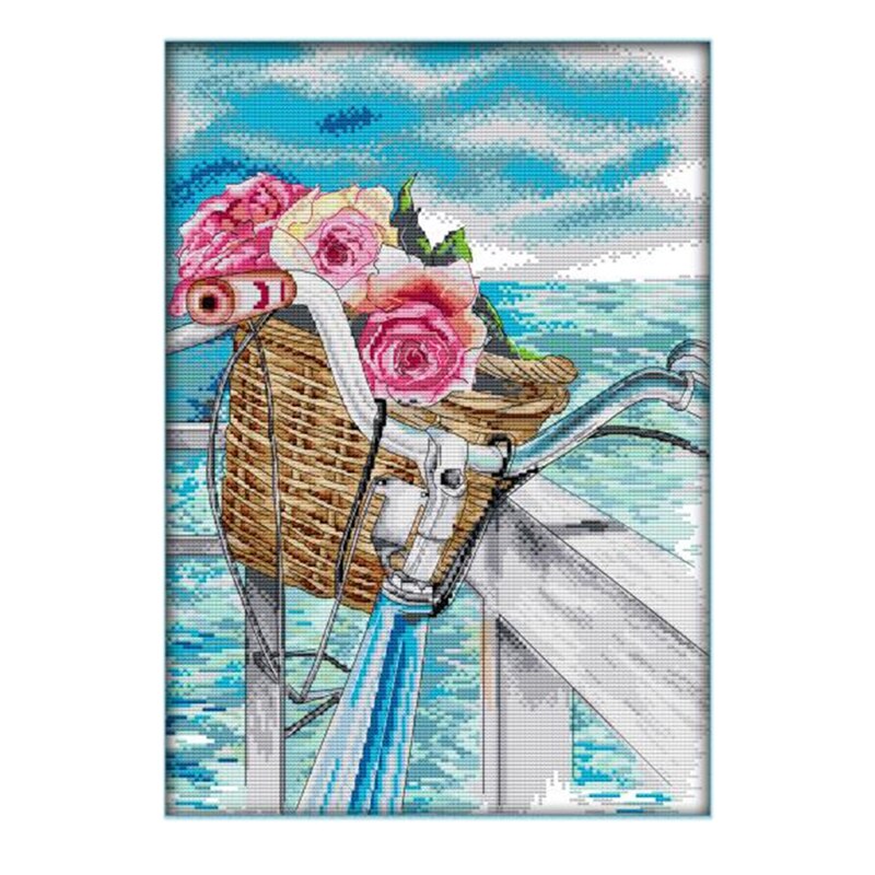 Cross Stitch Stamped Kits 14CT Printed Embroidery Cloth Needlepoint Kits Easy Patterns For Romance By The Sea: Default Title