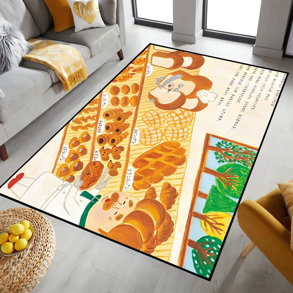 Alfombra de puerta antideslizante de dibujos animados, alfombra de cocina lavable, pan, lindo ladrón, sala de estar, pasillo, decoración de baño