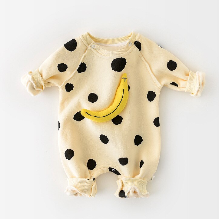 Herbst Baby Strampler Baby Punkt Banane Drucken Verdicken Langarm Kleinkind Gesamt freundlicher Jungen Und Mädchen Kleidung: romper1 / 9m