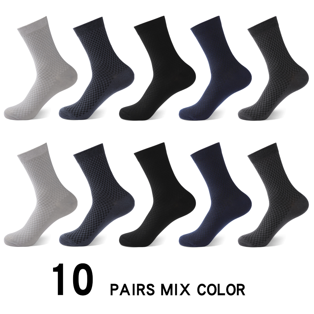 10Pairs Casual Bamboo Fiber Men's Socks Business Breathable Deodorant Compression Socks Men Long Big Size EUR 38-46: 10 pairs MIX