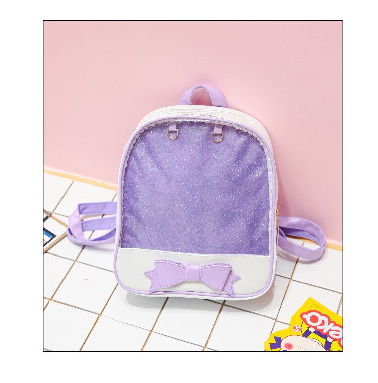 Mochila transparente para mujeres, bonitos bolsos con lazo para el colegio, minimochilas escolares negras para chicas adolescentes, recién llegadas, mochila: Púrpura