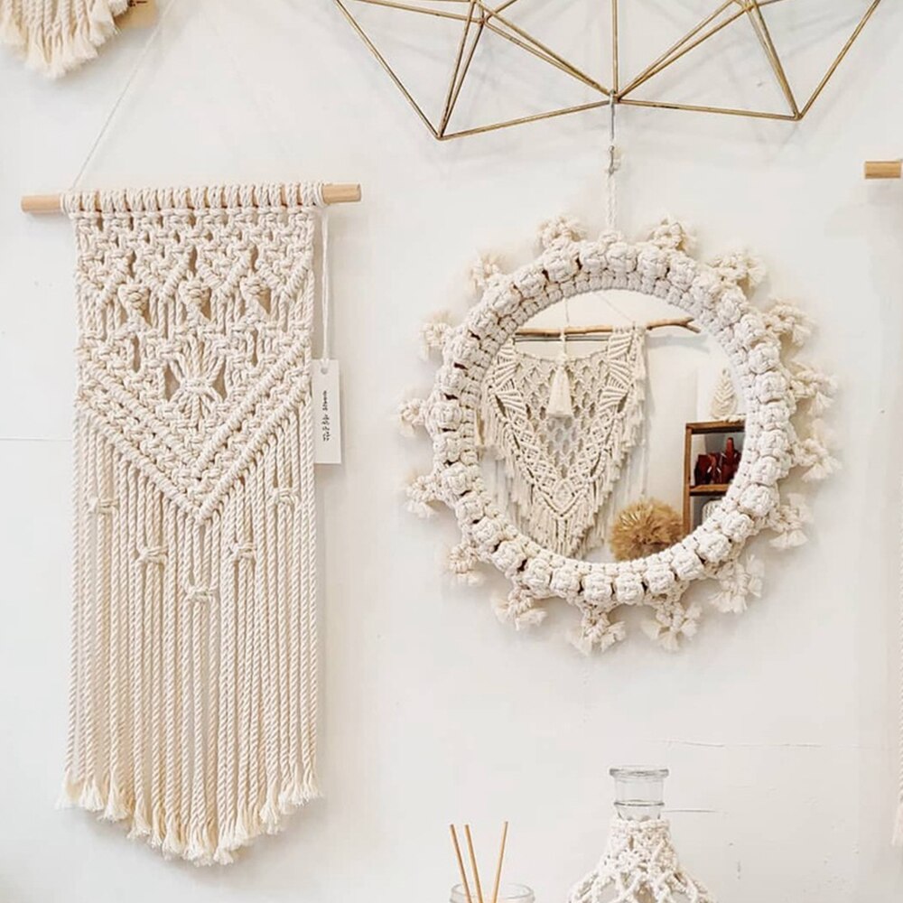 Diy Macrame Cord Kit Natuurlijke Katoenen Touw Met Houten Ringen Kralen Houten Stok Voor Diy Bijtring Macrame Kit Muur Opknoping plant Hanger