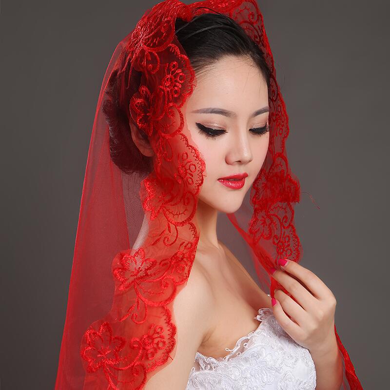 Bridal Wedding Veils 1.5m One-layer Red Lace Egde Formal Short Veil Veu De Noiva Marriage Accessory C