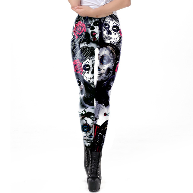[Je Mijn Secret] Fitness Legging Horror Schedel Gedrukt Leggings Voor Vrouwen Rose Sterkte Broek Halloween party Wear: L / KDK1936