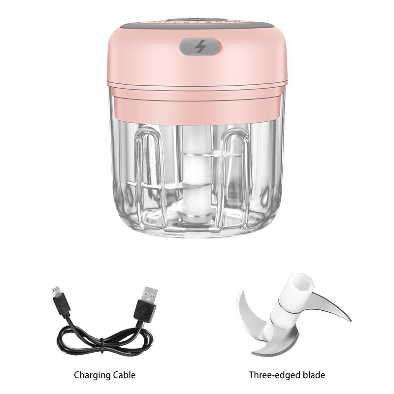 100/250/300ml Mini Electric Garlic Masher USB Charging Vegetable Garlic Press Wireless Smart Electric Kitchen Food Meat Chopper: Pink-250ml