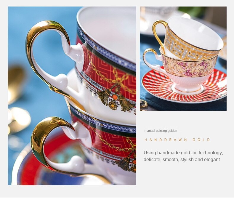 Tasses à café en os Royal en porcelaine, ensemble de tasses et cuillères créatives en céramique, de luxe européen, décor de cuisine