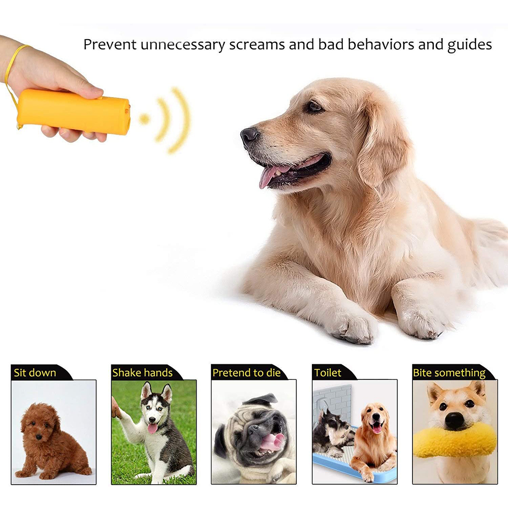 Anti Barking Stop Bark Handheld 3 in 1 Pet LED Ultrasonic Dog Repeller and Trainer Device - Training Tool/Stop Barking [Black]