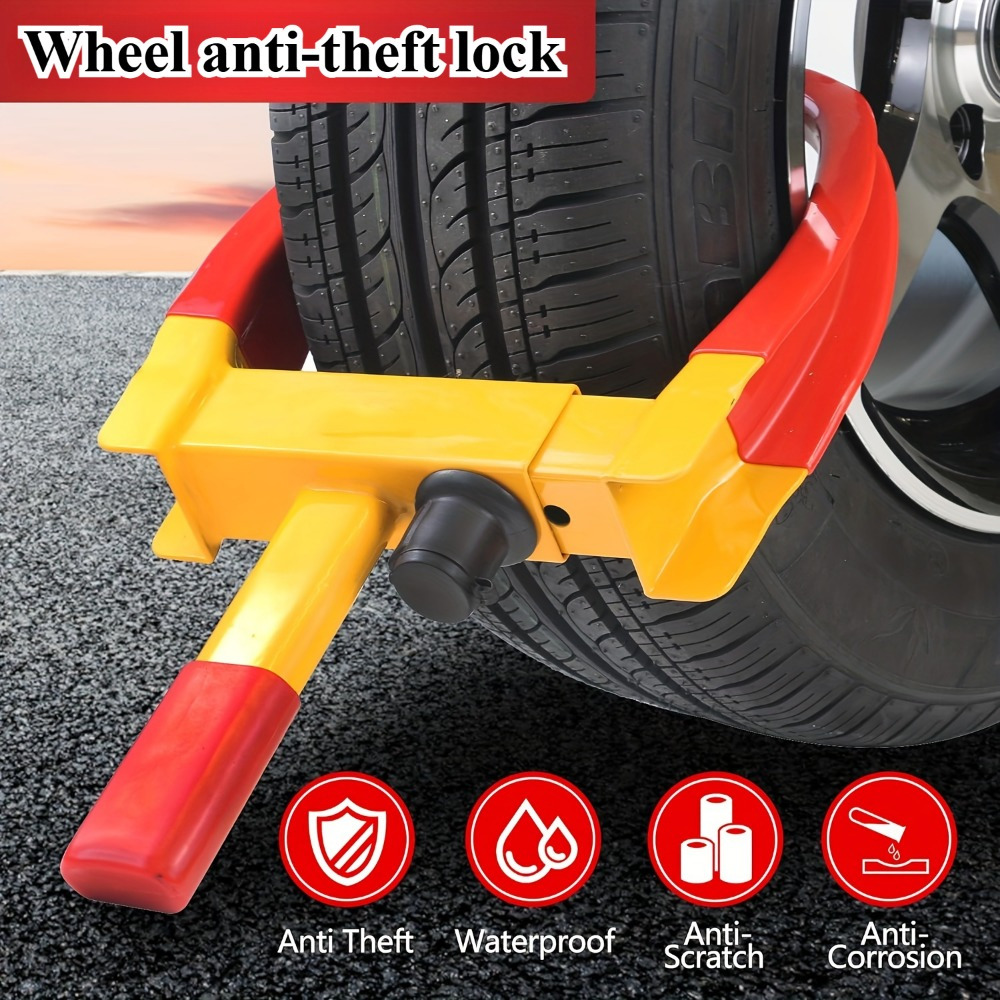 Kraftig dæklås i rustfrit stål. justerbar med ni huller. passer til biler, lastbiler, autocampere, trailere, cykler og motorcykler.