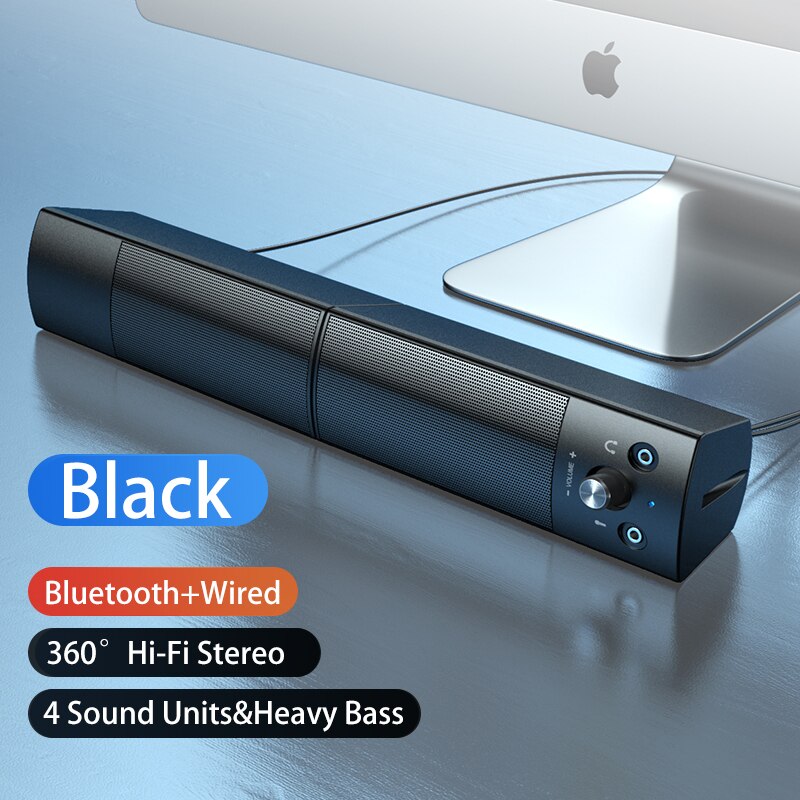 Computer Speakers Detachable Bluetooth Speaker Bar Surround Sound Subwoofer For Computer PC Laptop USB Wired Dual Music Player: Black bluetooth