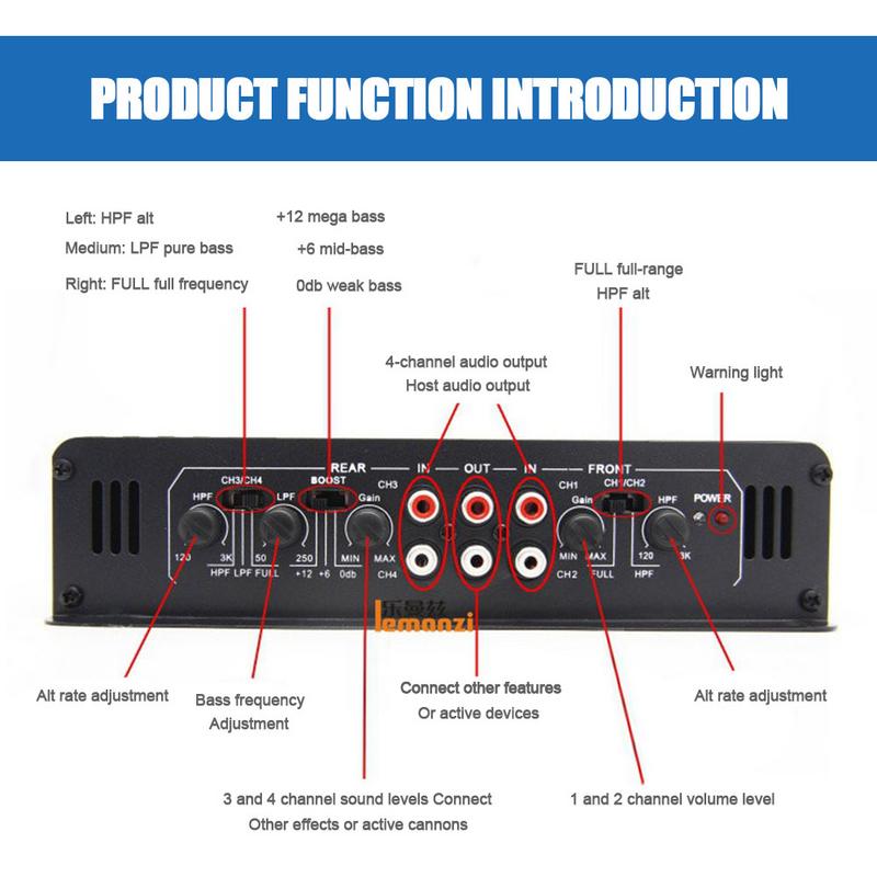 Stable Class D Monoblock Car Amplifier With Remote Subwoofer Control Bass Car Four Channel High Power Audio