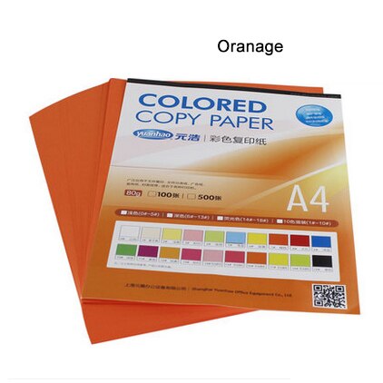 Copy printing color paper A4 100 sheets 80G Multicolors Handmade DIY paper Office School Supplies: Orange