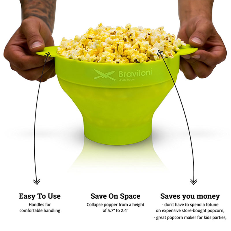 5pcs The Original Microwave Popcorn Popper, Silicone Popcorn Maker, Collapsible Bowl Free of PVC & BPA Free Blue