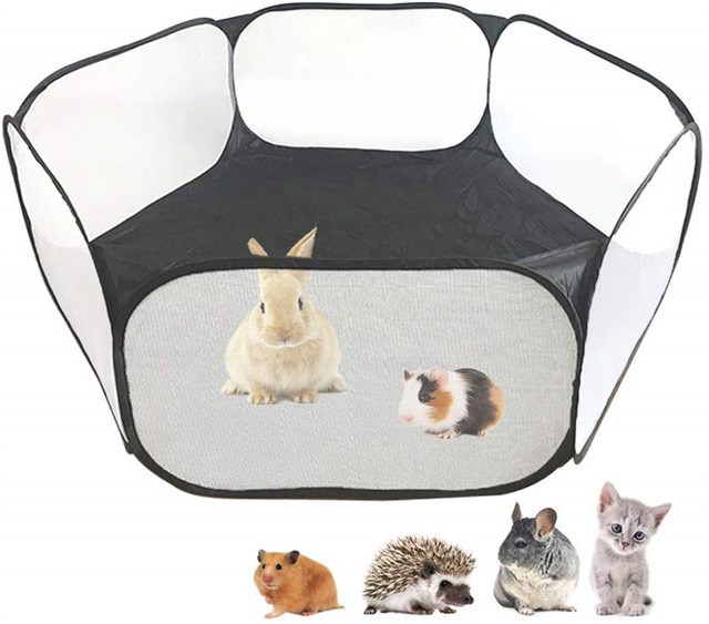 VZZ Haustierzaun, KätzchenkäFeige, zusammenklappbarer KäFeige, Laufstall für Hamster, Igel, kleine Tiere, atmungsaktiv, Welpe, Kaninchen, Meerschweinchen: Schwarz