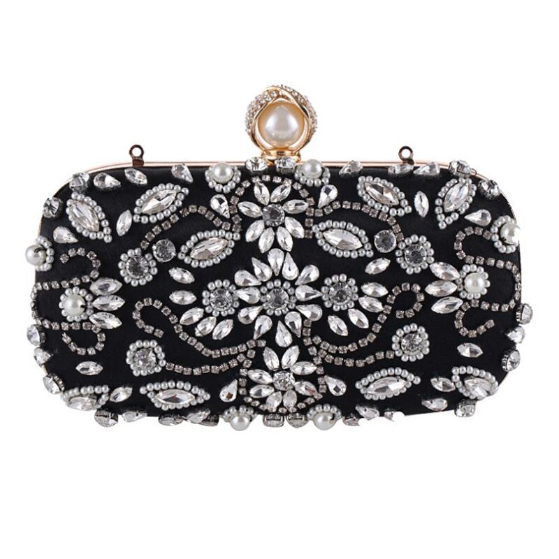 Luxy Moon Women Clutch Bag Wedding Clutch Party Purse and Handbag Pearl Clutch Luxury Handbags Women Bags Wallet bolsa: Design B Black