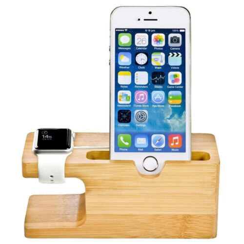 Charging Dock Stand Station Bamboo Base Charger Holder For Apple Watch iWatch iPhone