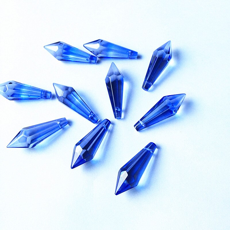 20 Stks/partij 36 Mm Lichtblauw Ijspegel Kroonluchter Prisma Onderdelen Crystal Aaa Glas Opknoping Hanger Voor Lamp Decoratie + gratis Ringen