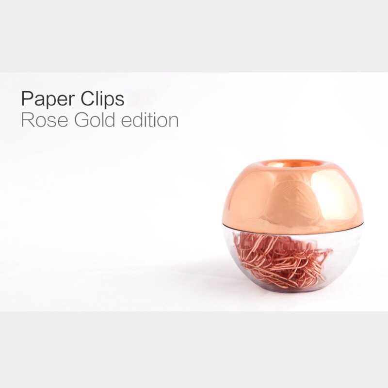100 Paper Clips in Rose Gold Magnetic Clip Dispenser, Rose Gold Paper Clips Holder, 28mm, Rose Gold, 100 Clips Per Box