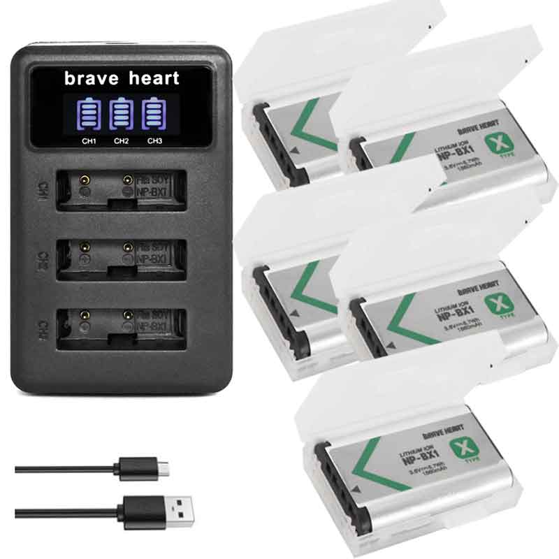 5 stücke NP-BX1 np bx1 Batterie + 3 Schlüssel LCD Ladegerät für Sony DSC-RX100 DSC-WX500 IV HX300 WX300 HDR-wie15 X3000R MV1 wie30V HDR-wie300: Ladegerät und 5Batterie
