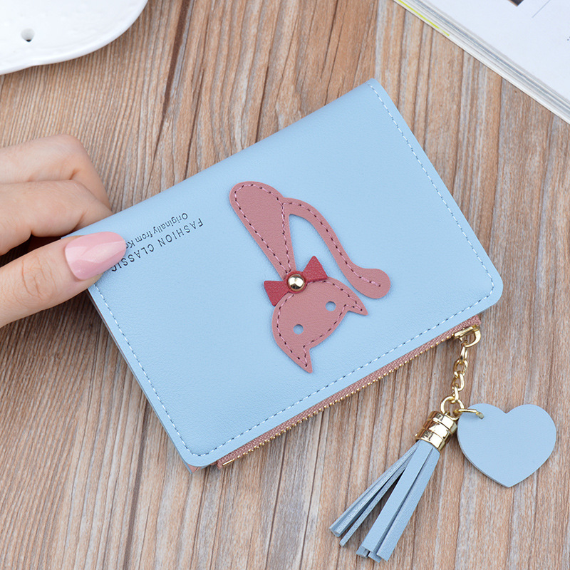 Meisjes Kleine Portemonnee Vrouwen Korte Student Portemonnee Ms Lady Koreaanse Portemonnee Mode Multifunctionele Rits Kwastje Leuke Portemonnee: Blauw