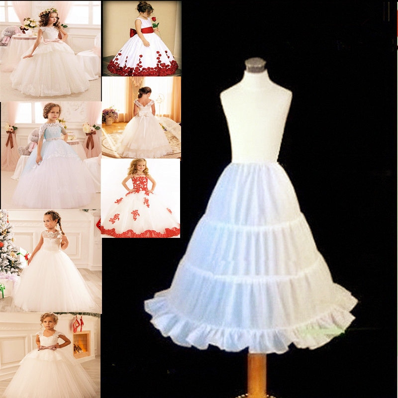 Flower Girl Petticoat Children Petticoat A-Line 3 Hoops One Layer Kids Crinoline Flower Girl Dress Underskirt Elastic Waist