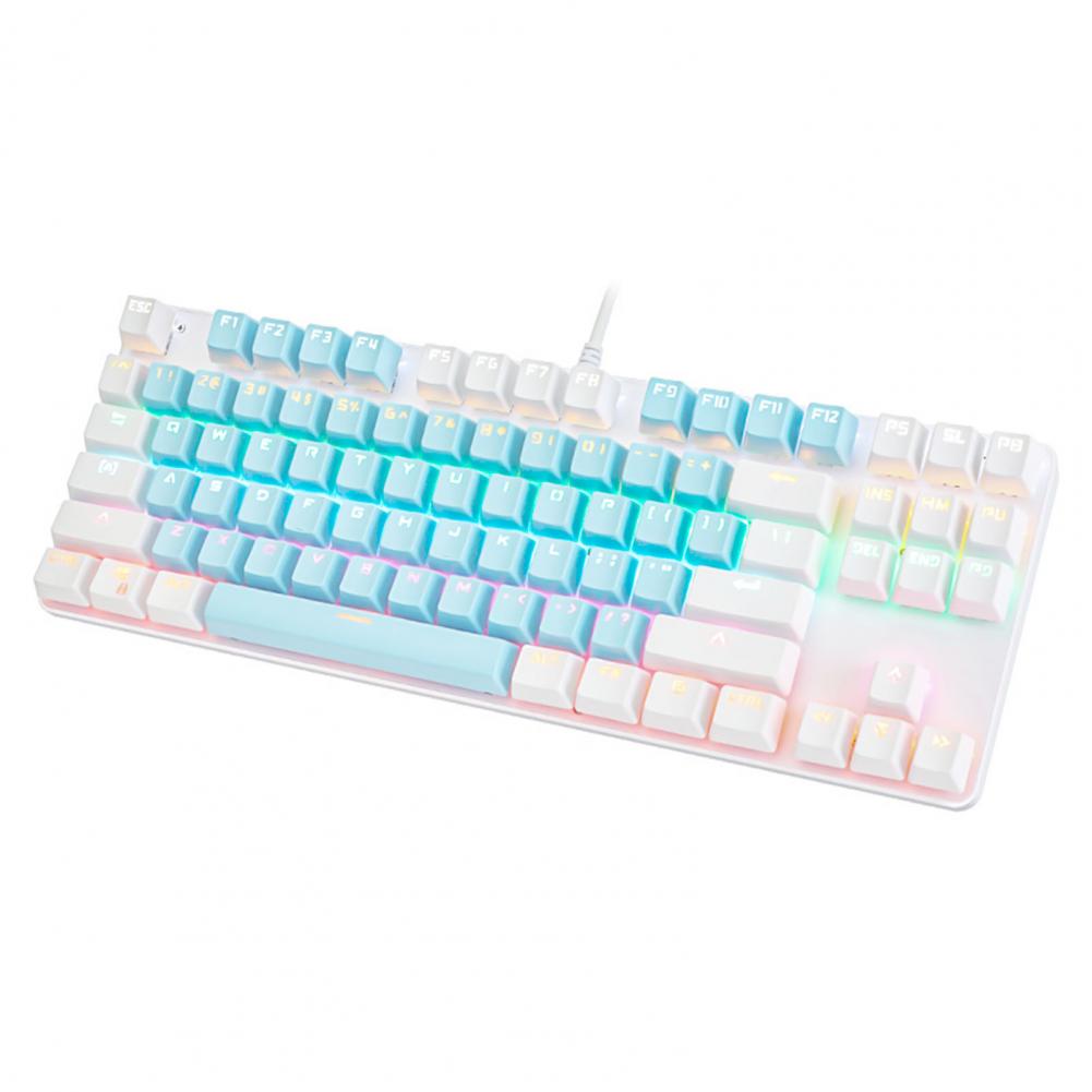K100 87 Keys USB Backlight Green Shaft Office Home Gaming Mechanical Keyboard: Blue White