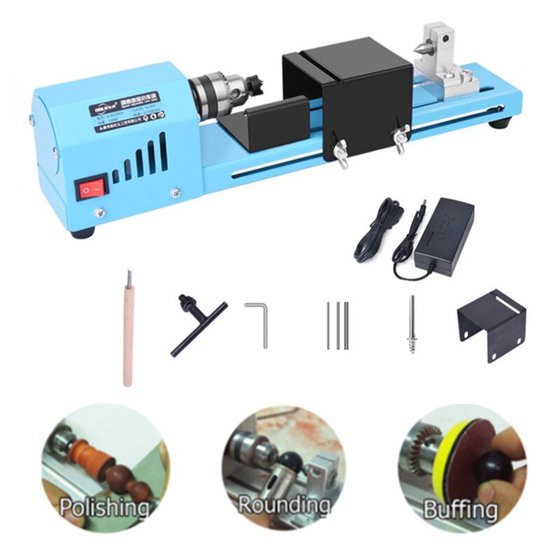 Mini Lathe Beads Machine Woodworking DIY Lathe Standard Set DC12-24V 150W Grinding Polishing Beads Drill Rotary Tool