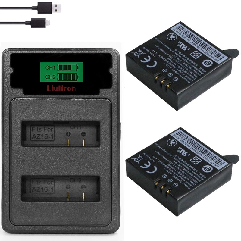 Cámara de Acción Original para Xiaomi Yi II yi 4k 4k, batería de az16-1, cargador LCD, az16-2, para Xiaoyi Lite Yi 360 VR: charger and 2battery