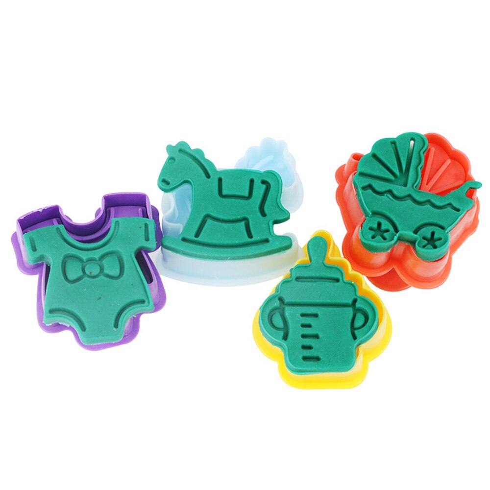 4 stücke Baby Spielzeug 3D Baby Kinderwagen Trojaner Flasche Kekse bilden Keks Stempel Toast Schimmel Fondant Dekorieren Werkzeuge