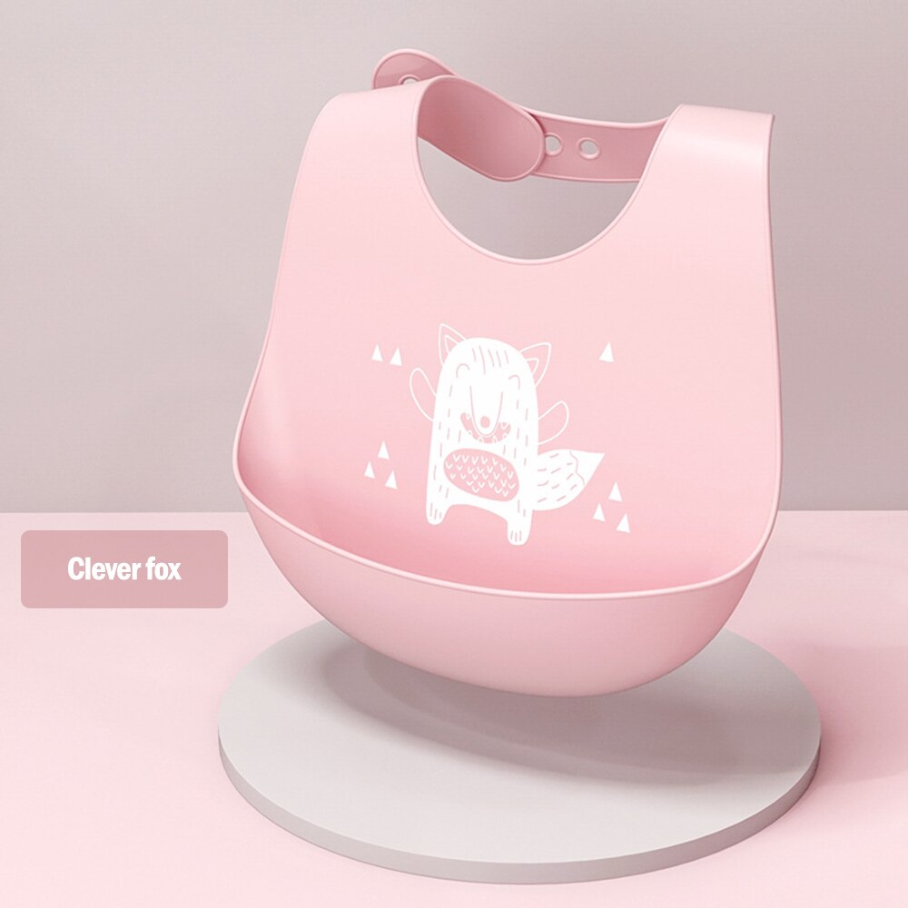 Baby Bib Verstelbare Dier Cartoon Waterdichte Speeksel Druipen Slabbetjes Zachte Eetbare Siliconen Speeksel Sjaal Kwijlen: Pink Fox