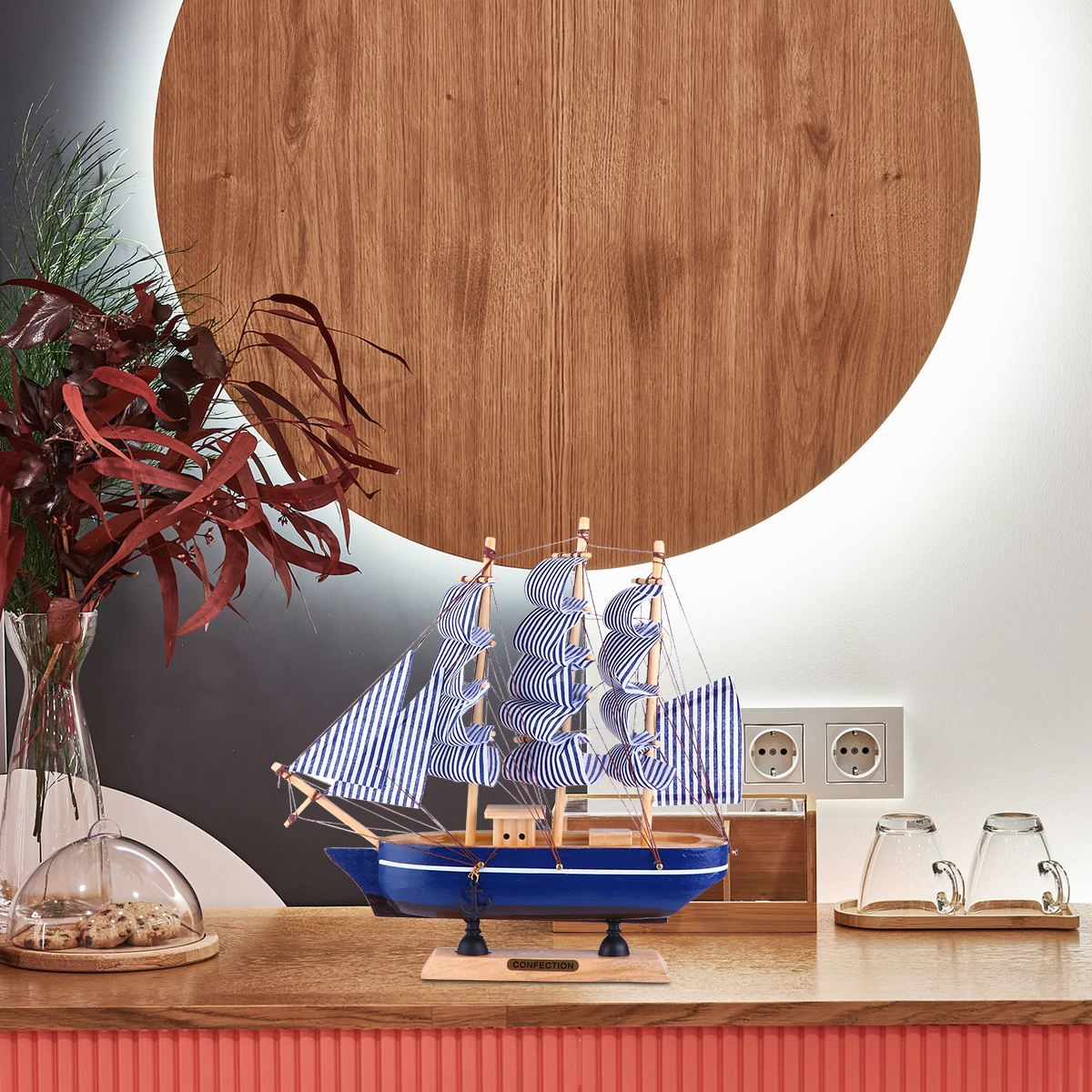 1pc chique nieuwe woonaccessoires van hout, model zeilboot