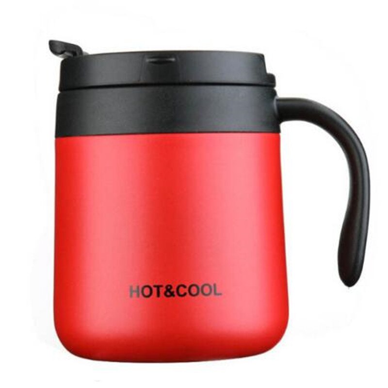 350/500ML 304 tazas termos de acero inoxidable taza de vacío de oficina con tapa de asa taza de té aislante termo taza termo portátil: 350ml / Rojo