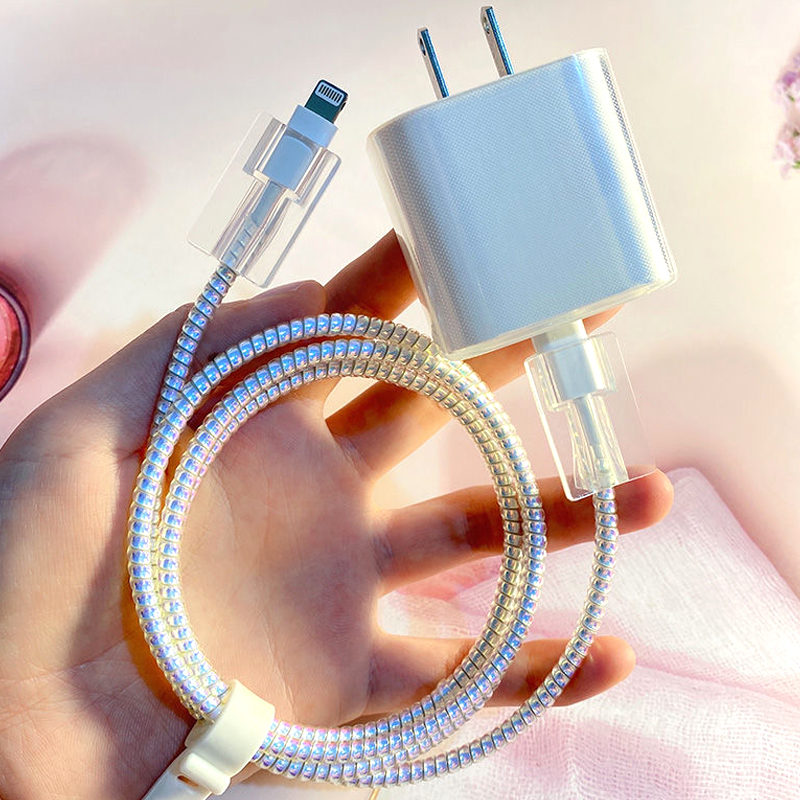 Étui de chargeur transparent avec kit d'enrouleur de câble, chargeurs pour iPhone 15, 14, 13, 12, 18 W, 20W, fil de données, évaluation bricolage, décoration