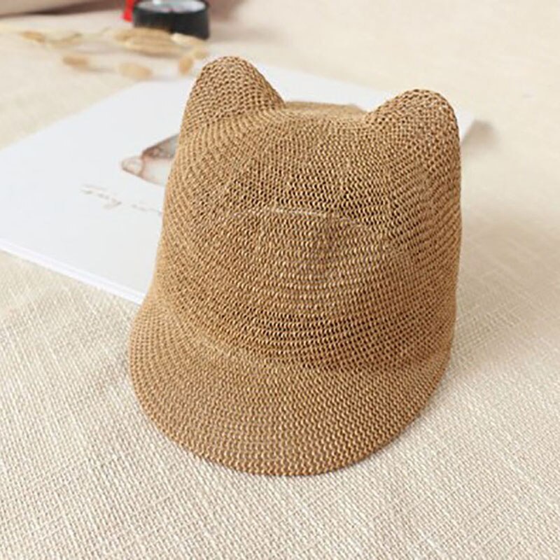 Nette Baby Hut Mit Ohren Sommer Stroh Mesh Baby Mädchen Junge Hut Kinder Snapback Baseball Cap Kinder Strand Sonnenhut: style 1 Khaki