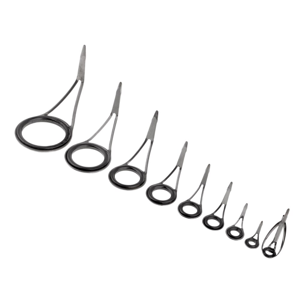 9pcs 9 Sizes Fishing Rod Guides, Stainless Steel & Ceramic Tip Top Ring for Rod Repair