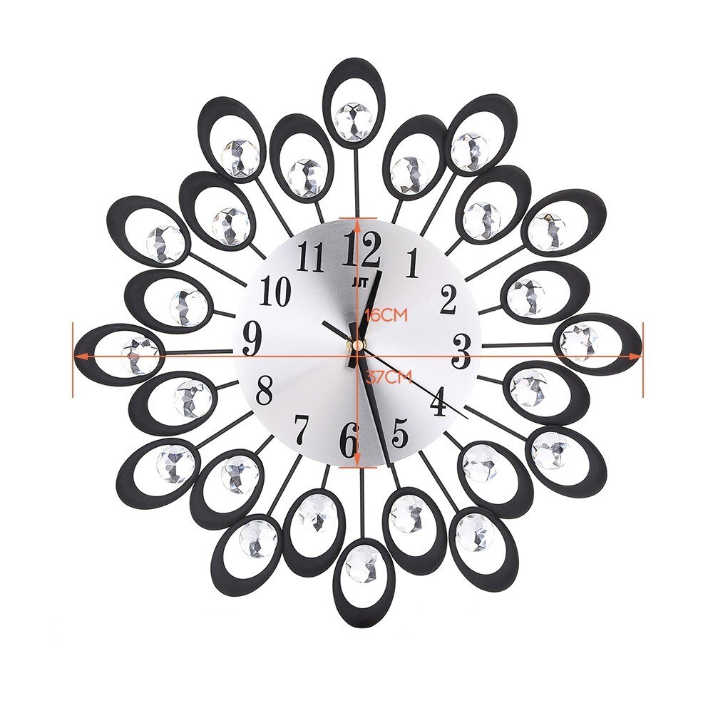 3D Iron Art Clockwall Klok Non-Tikkende Moderne Wandklok Voor Woonkamer Slaapkamer 3D Stille Europese Stijl Klok: Black