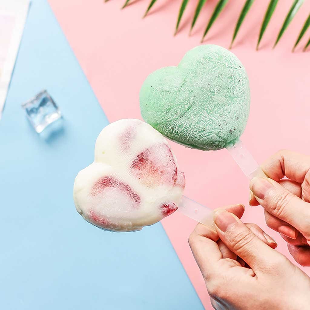 Summer Ice Tray Silicone Reusable Trays Heart Shaped Self-made Ice Cream Dessert Stick Mould Home Kitchen Cute Tools