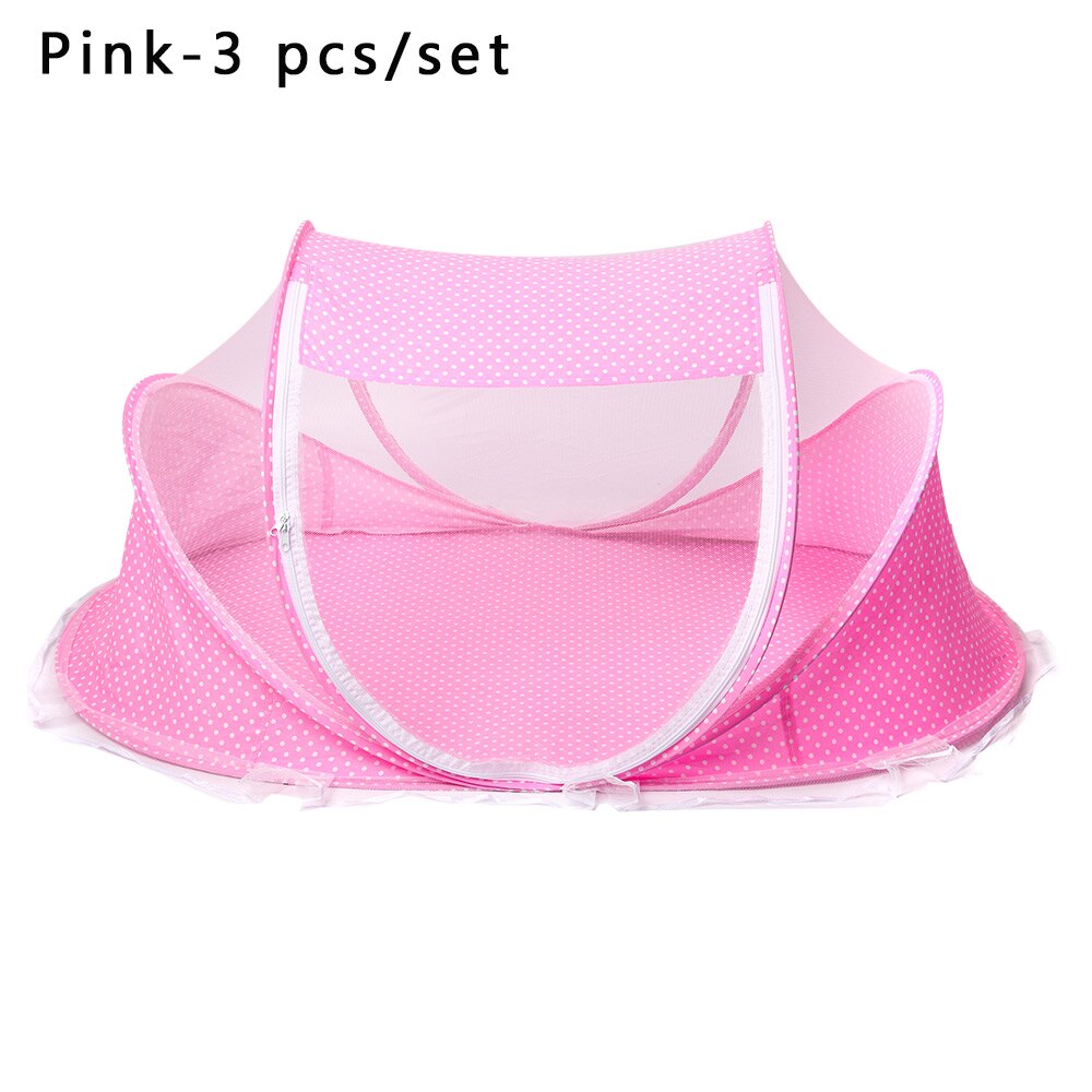 Neugeborenen freundlicher Polyester Faltbare Netz Spielen Zelt Moskito Netto Reise Kleinkind Bett Kissen Reißverschluss freundlicher Baby Krippe Faltbare: rosa -3 stück