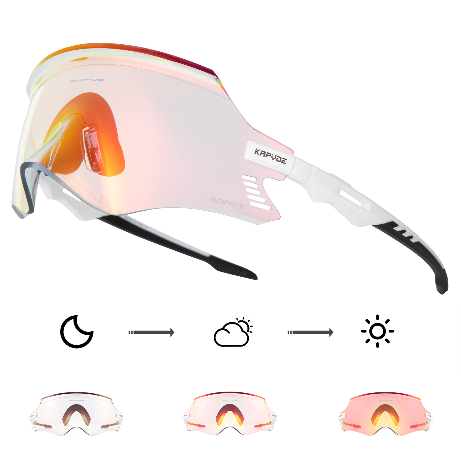 Kapvoe-Photochromic Sports Sunglasses for Man Road MTB Bicycle Glasses Riding Goggle Sports Eyewear Bike Women Cycling Glasses: Dark Grey