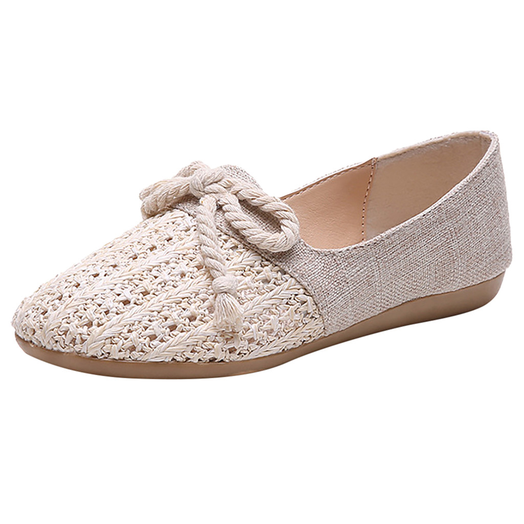 Women Flat Loafers Shoes Knit Cane Hollow Out Girl Ladies Casual Shoes Country Natural environment Wear: White / 35