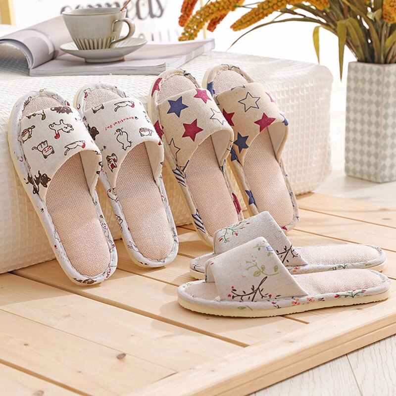 Women Home Slippers Indoor Floor Soft Couple Linen Slipper Spring Autumn Lightweight Unisex Bedroom Shoes