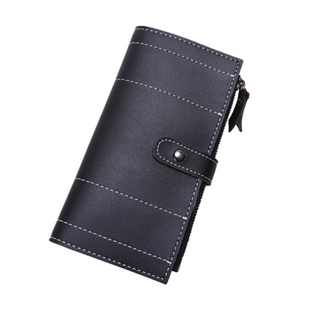 Vrouwen Portefeuilles Retro Lange Streep Lederen Portemonnee Portemonnee Kaarthouders Handtas: Black
