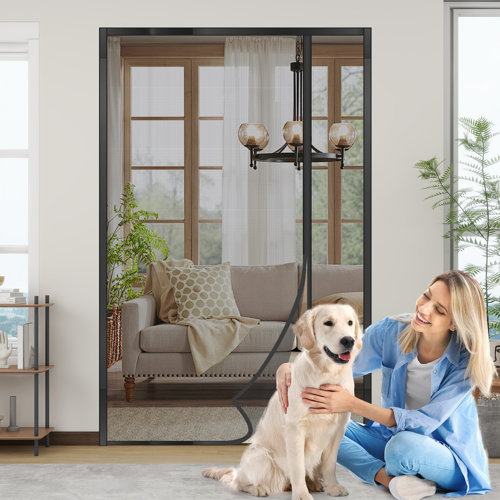 Magnetic Screen Door Full Strip Magnets Self Sealing Mesh Screen Doors Hands Free Polyamide Fiber Net Easy to Install for Home