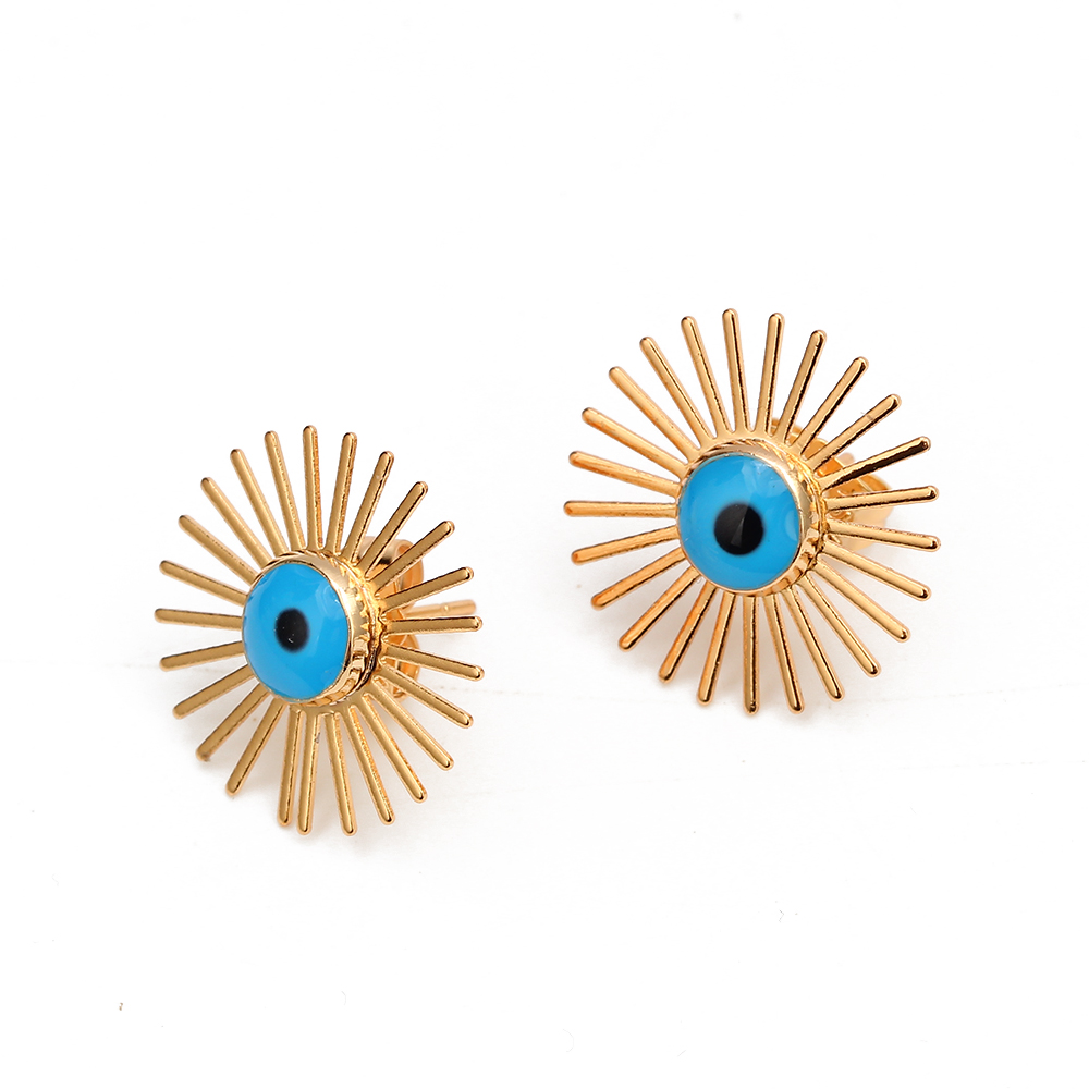 Oeil chanceux Micro pavé rond Zircon boucles d'oreilles cuivre turc mauvais œil Piercing boucles d'oreilles pour femmes filles hommes bijoux BE1058: Rouge rouille