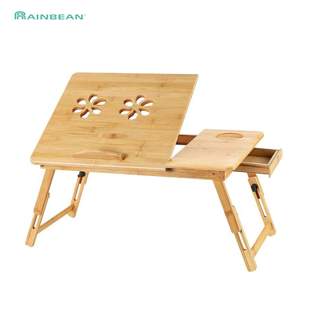Bamboe Laptop Desk Verstelbare Ontbijt Lade met Lade Draagbare Opvouwbare Bed Dienblad Tafel Houder voor Eten Werken