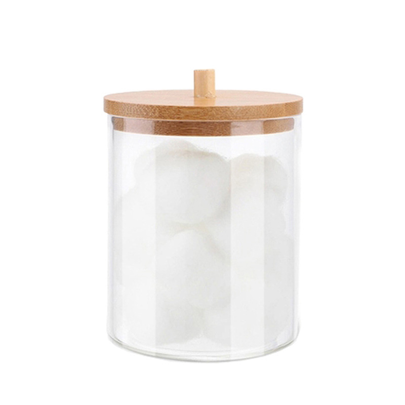 Makeup Cotton Pad Organizer Storage Box For Cotton Swabs Rod Cosmetics Jewelry Bathroom Qtip Container with Bamboo Lid: 1-12