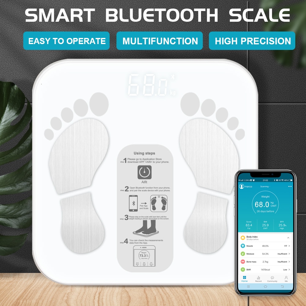 Bluetooth APP Scales Floor Body Weight Bathroom Scale Smart Backlit Display Scale Body Weight Body Fat Water Muscle Mass BMI