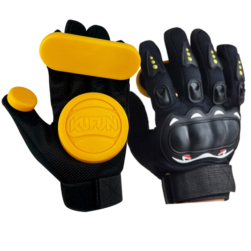 KUFUN Skateboard Handschuhe Downhill Slide Handschuhe Feuer Stein Flint Funken Longboard Handschuhe Schutz Getriebe/Pad Downhill Slide Handschuhe: 3yellow patten glove