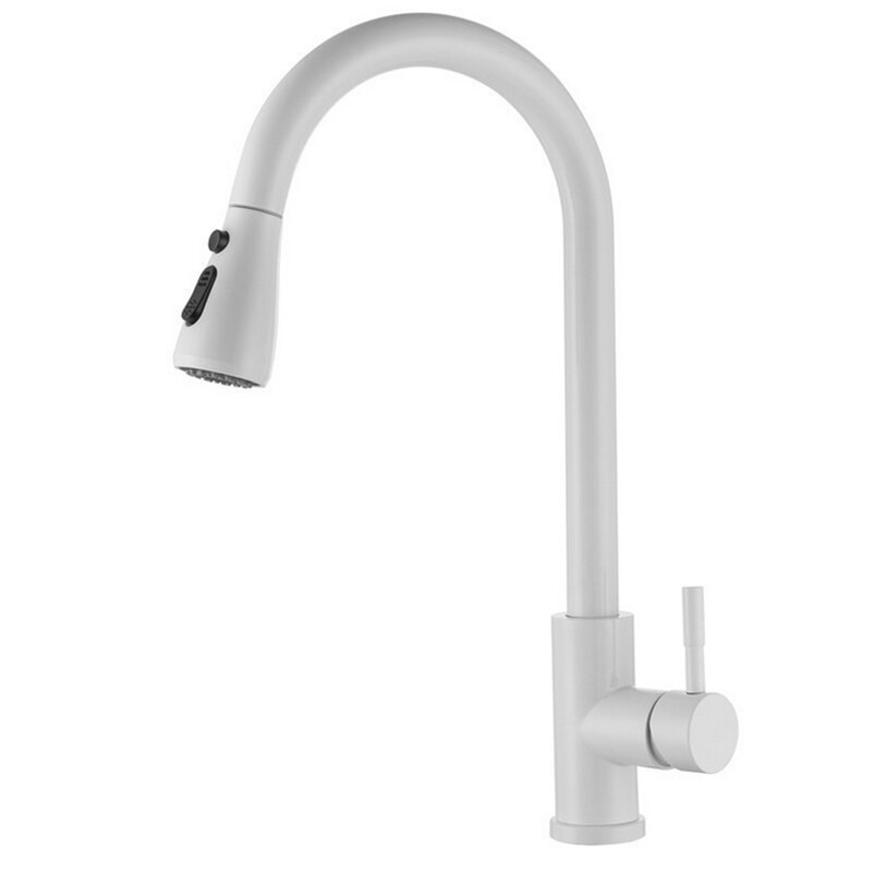 Single Handle White Kitchen Faucets With Pull Down Sprayer Lead Free Pull Out Kitchen Sink Faucet Commercial Mixer Water Tap